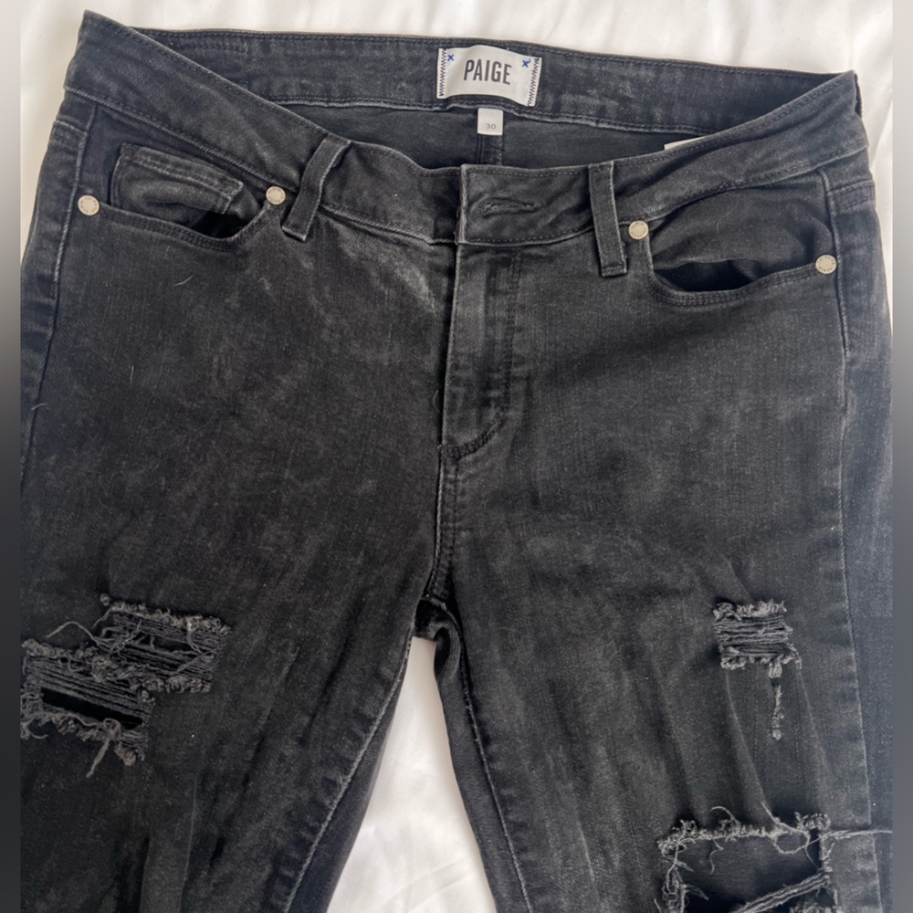 PAIGE JEANS🔥Distressed,faded black- Verdugo Ultra Skinny 30”waist  28”in seam